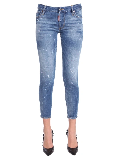 Dsquared2 Meedium Waist Cropped Twiggy Jeans In Blue
