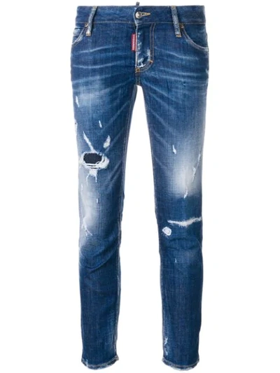 Dsquared2 Super Skinny Cropped Jeans In Blue