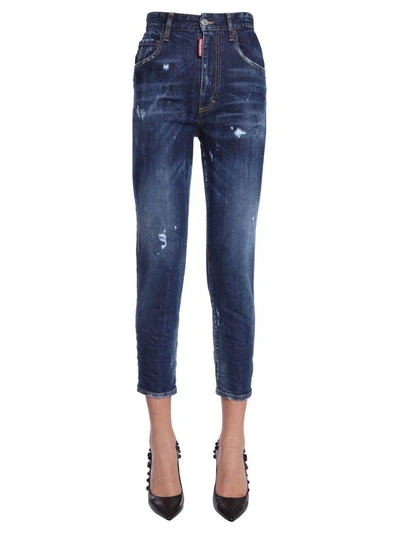 Dsquared2 High Waist Cropped Twiggy Jeans In Blue
