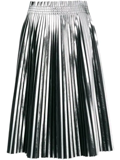 Mm6 Maison Margiela Pleated Metallic Faux Leather Midi Skirt In Silver