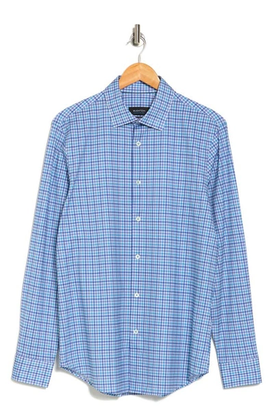 Bugatchi Check Woven Cotton Blend Button-up Shirt In Turquoise