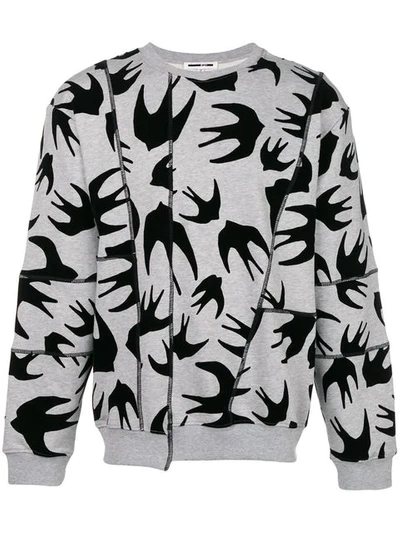 Mcq By Alexander Mcqueen Swallows Patchwork Jersey Sweatshirt In Grey