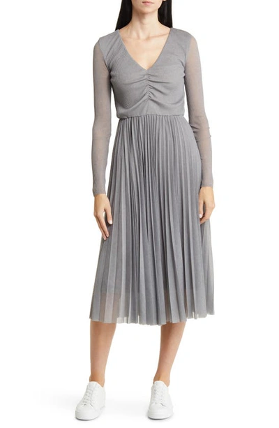 Hugo Boss Erlissi Pleated Long Sleeve Dress In Griffin Melange