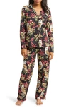 Desmond & Dempsey Floral Long Sleeve Cotton Pajamas In Black