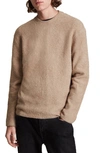 Allsaints Eamont Organic Cotton Blend Crewneck Sweater In Camel Taupe