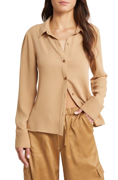 Open Edit Slim Fit Button-up Shirt In Tan Cartouche