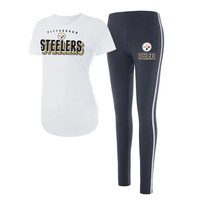 Concepts Sport Women's  White, Charcoal Pittsburgh Steelers Sonata T-shirt And Leggings Set In White,charcoal