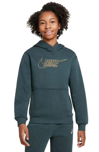 Nike Kids' Sportswear Club Graphic Fleece Hoodie In Deep Jungle/ Metallic Gold
