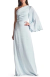 Sachin & Babi Keely Long Sleeve One-shoulder Gown In Ice Blue