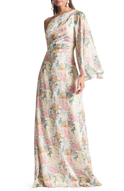 Sachin & Babi Keely Floral Long Sleeve One-shoulder Dress In Antique Bouquet