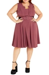 City Chic Veronica Belted Sleeveless A-line Dress In Amaretto