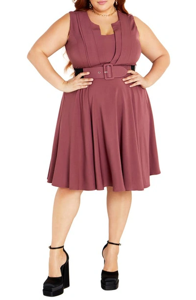 City Chic Veronica Belted Sleeveless A-line Dress In Amaretto