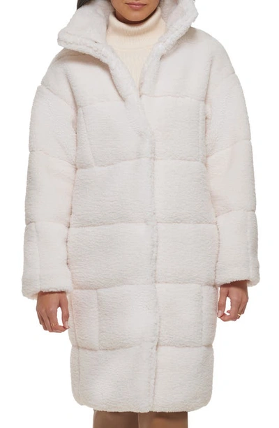 Levi's Quilted Fleece Long Teddy Coat In Cream