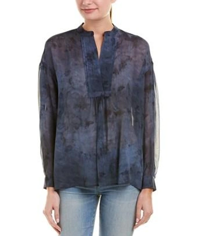 Vince Shirred Silk Blouse In Blue