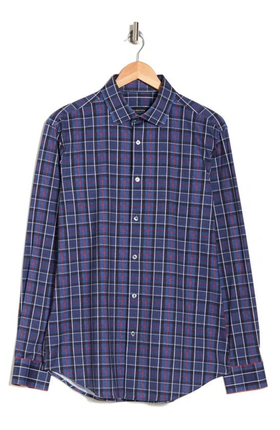Bugatchi Plaid Long Sleeve Stretch Cotton Button-up Shirt In Indigo