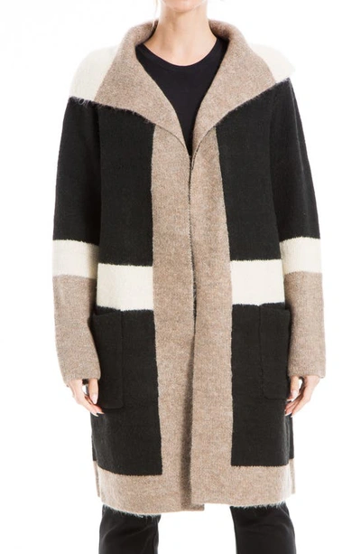 Max Studio Stripe Long Sweater Coat In Black/ Mocha/ Bone
