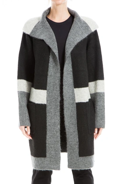 Max Studio Stripe Long Sweater Coat In Black/ Charcoal/ Grey