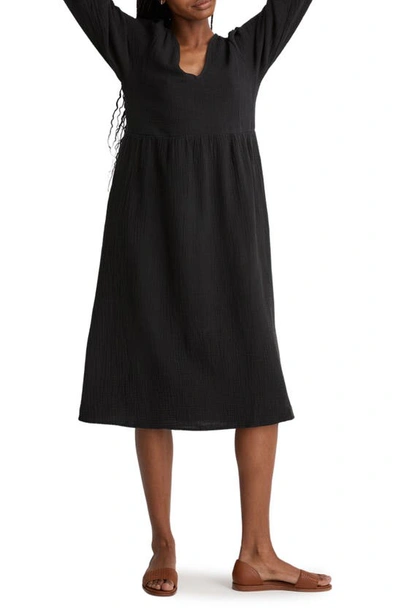 Madewell Lightspun V-neck Midi Dress In True Black