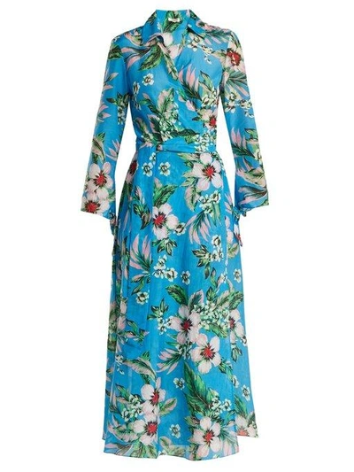 Diane Von Furstenberg Floral Cotton And Silk Dress In Blue