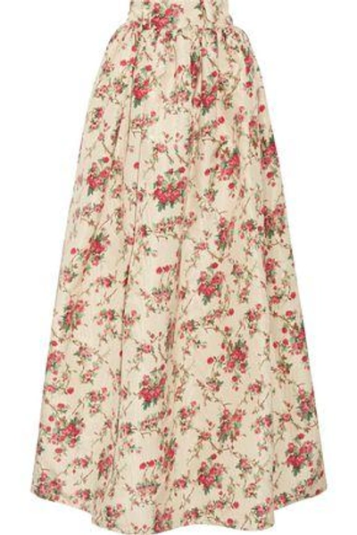 Miu Miu Floral-print Silk-faille Maxi Skirt In Ecru