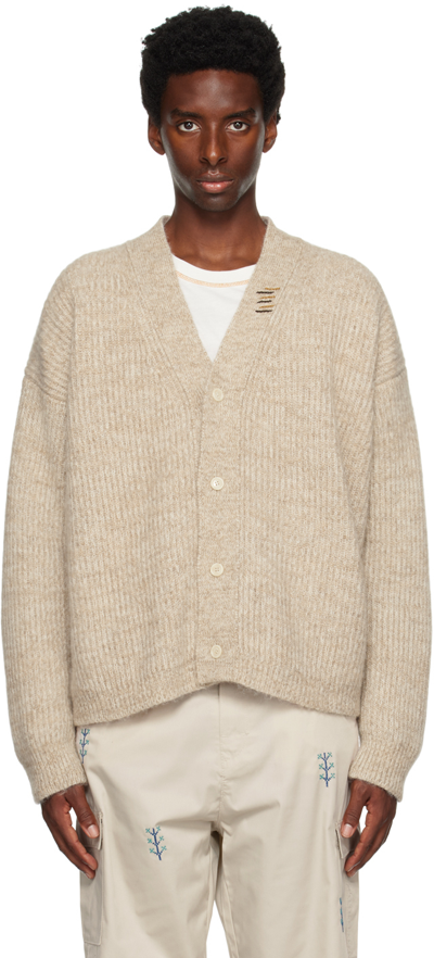 Adish Embroidered-design V-neck Cardigan In Beige