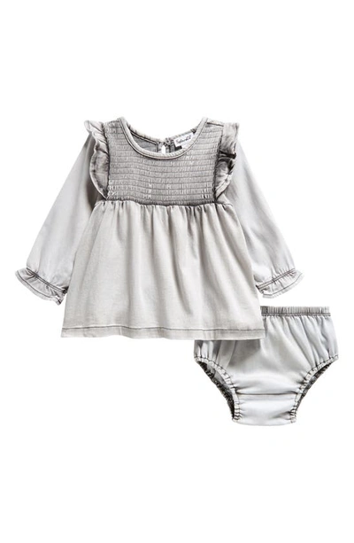 Splendid Babies'  Washed Smocked Dress & Bloomers In Washed Grey