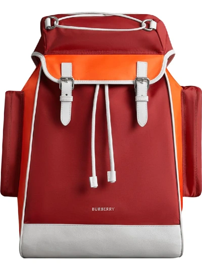 Burberry Tri-tone Nylon And Leather Backpack In Red