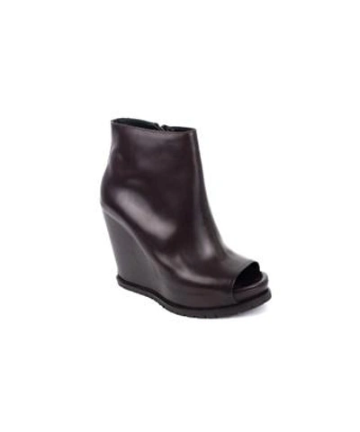 Brunello Cucinelli Womens Brown Leather Peep Toe Wedge Booties | ModeSens