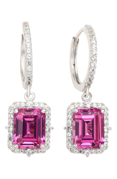 Suzy Levian Sterling Silver Sapphire Drop Earrings In Pink