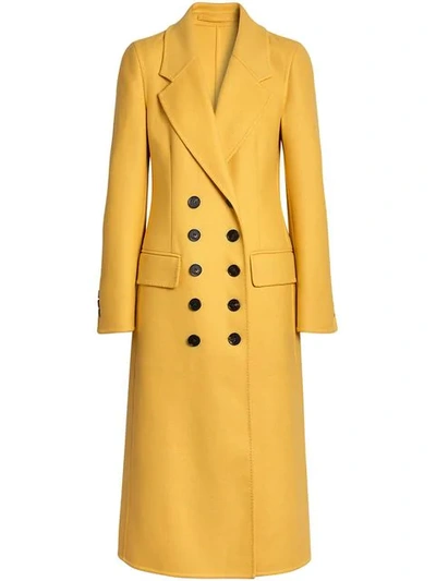 Burberry Double-breasted Cashmere Tailored Coat In Yellow