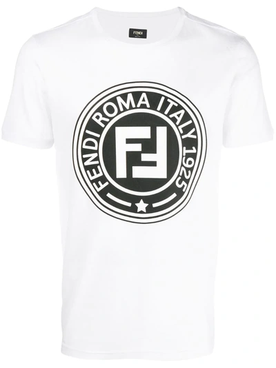 Fendi Round Double F Logo T-shirt In Nuvola