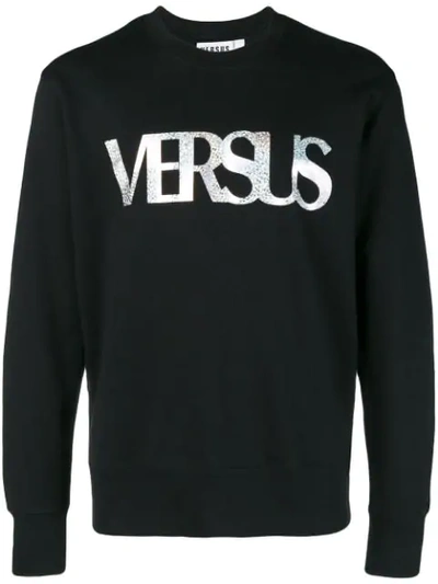 Versus Logo Printed Cotton Sweatshirt In Black