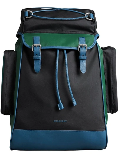 Burberry Tri-tone Nylon And Leather Backpack In Black