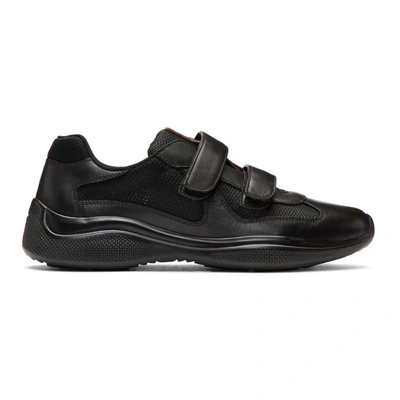 Prada Black Leather And Mesh Straps Sneakers In F0002