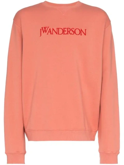 Jw Anderson Embroidered Logo Crew Neck Sweatshirt In Pink
