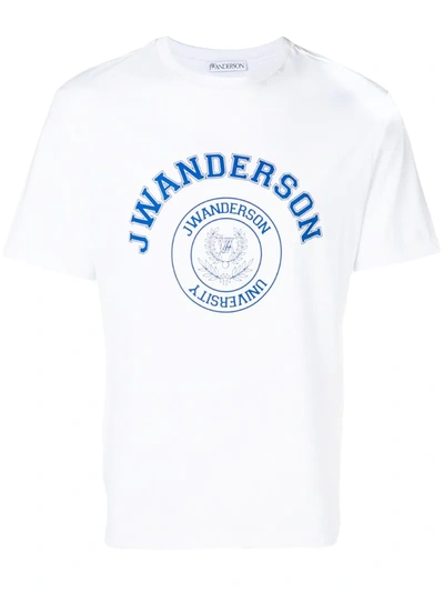 Jw Anderson White University Logo T-shirt In White,blue