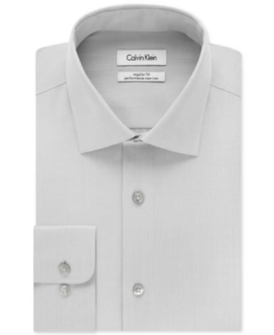 Calvin Klein Steel Men's Classic-fit Non-iron Performance Herringbone Dress Shirt In Smoke