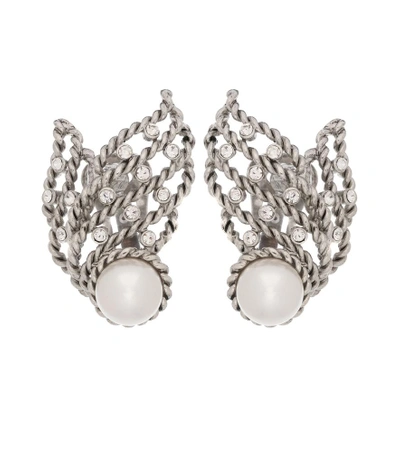 Oscar De La Renta Crystal Clip-on Earrings In Silver