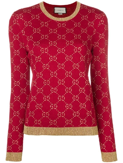 Gucci Gg Supreme Lurex & Cotton Sweater In Red