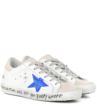 Golden Goose Superstar Leather Sneakers In White- Blue- Grey