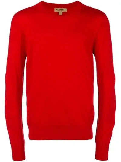 Burberry Check-panelled Merino Wool Sweater - Red