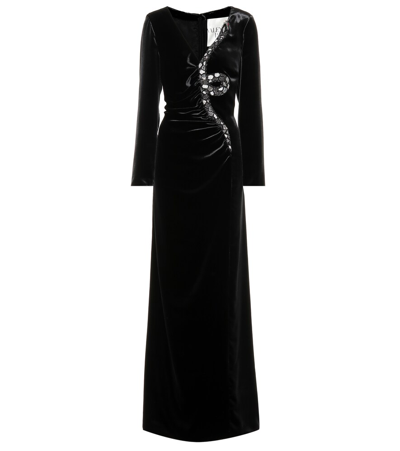 Valentino Crystal And Bead-embroidered Snake Velvet Gown In Black