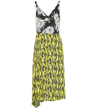 Prada Banana And Dahlia-print Sleeveless Dress In Yellow