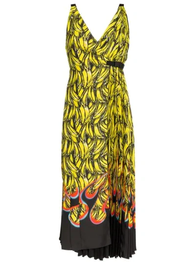 Prada Sleeveless Banana Flame Print Dress In Multicolor