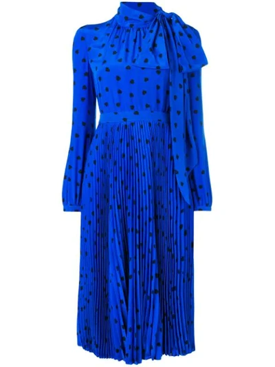 Valentino Pussy-bow Pleated Printed Silk Midi Dress In Blue