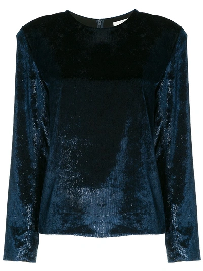 Tibi Tess Long-sleeve Metallic Velvet Top In Blue