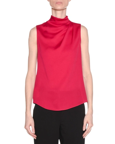 Giorgio Armani Ruched-neck Sleeveless Silk Shell Top In Red