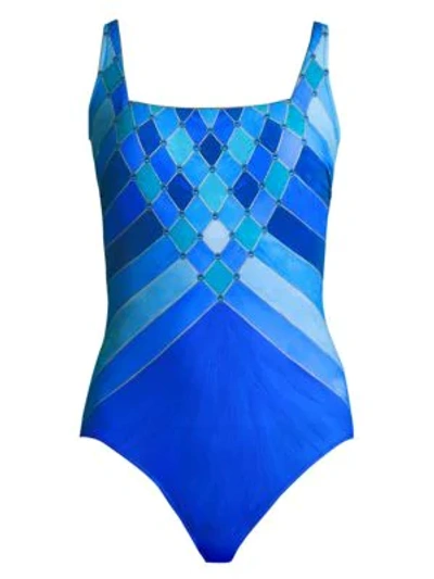 Gottex Mystic Gem Squareneck One-piece Swimsuit In Multi Blue