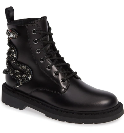 Valentino Garavani Snake Leather Combat Boot In Black