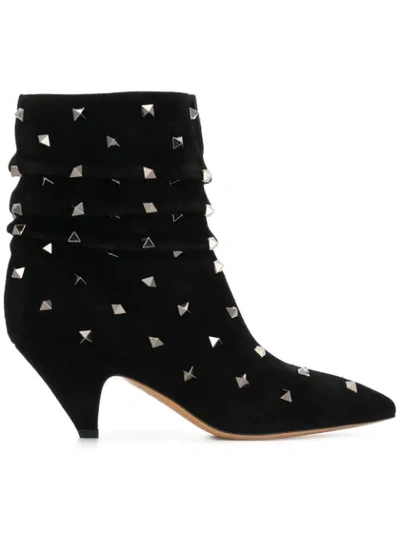 Valentino Garavani Bootstuds Suede Ankle Boots In No Nero